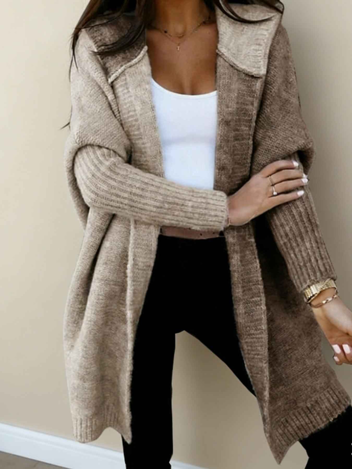 New Style Women's Color-blocked Hooded Knitted Cardigan, Large-sized Mid-length Sweater For Autumn And Winter, Women's Outerwear