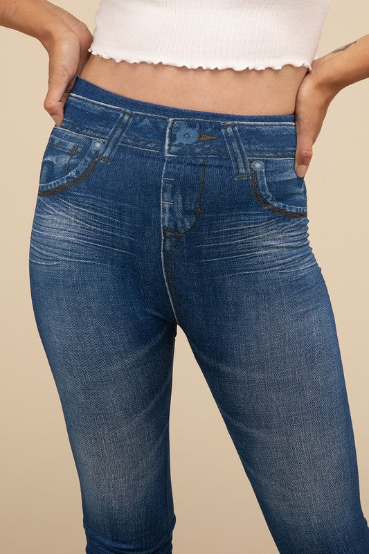 Casual High Rise Waist Denim Fitted Leggings