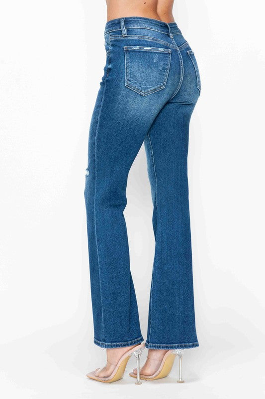 Medium Blue Full Size High Rise Bootcut Jeans with Pockets