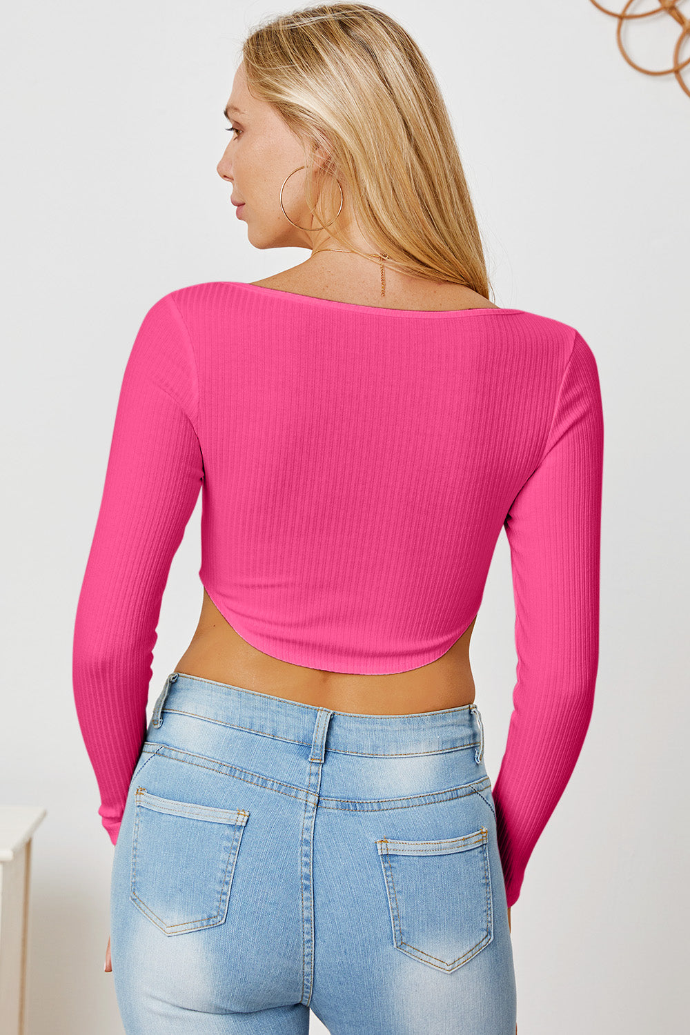 Ribbed Long Sleeve Sweetheart Neck T-Shirt