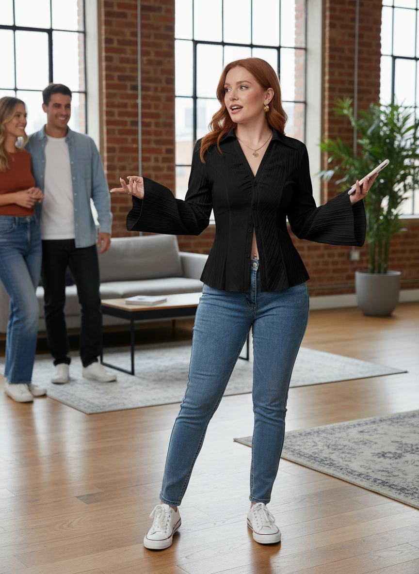 Flare Sleeve Button Up Shirt Lifestyle Image