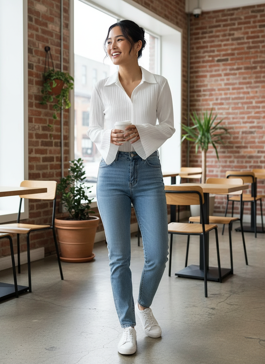 Flare Sleeve Button Up Shirt Lifestyle Image