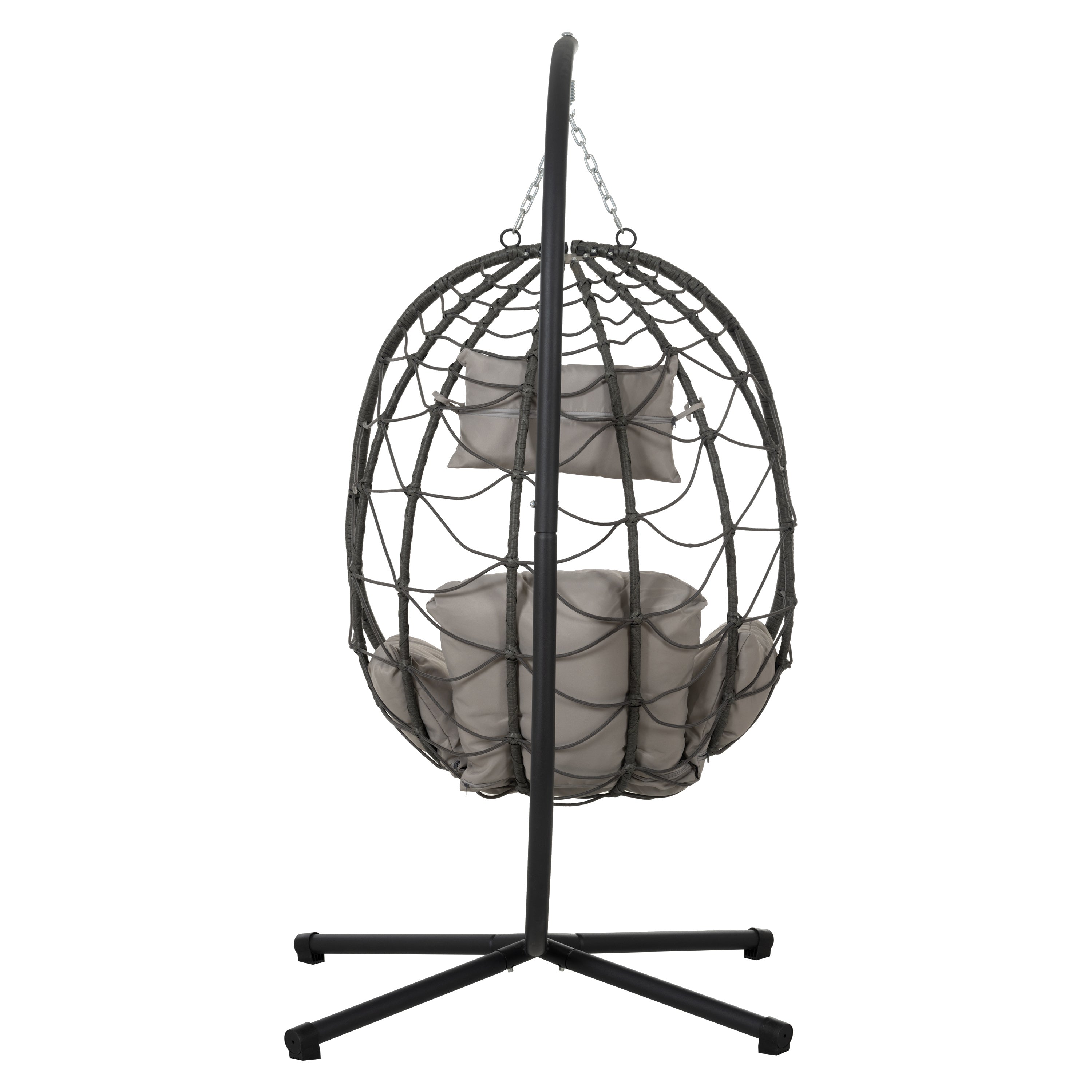 Trendsi outdoor hanging egg chair in gray woven rope with cushioned seat and metal stand for patio
