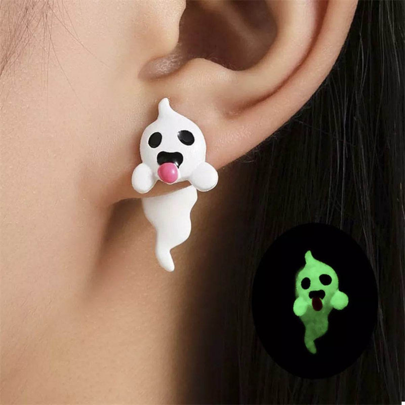 Cute Ghost and Pumpkin Dangle Earrings with Glow-in-the-Dark Features for Halloween Style