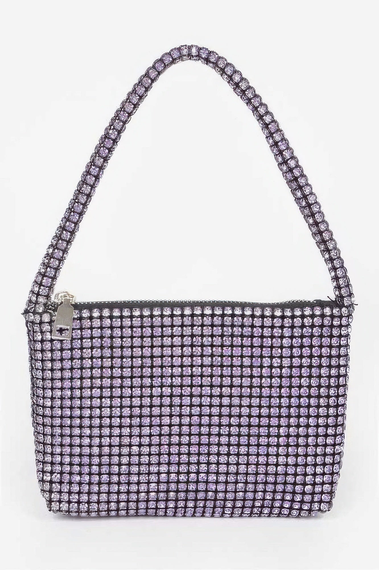 Small Hobo Bag CCWHOLESALECLOTHING purple rhinestone mesh shoulder bag with zip top and padded strap