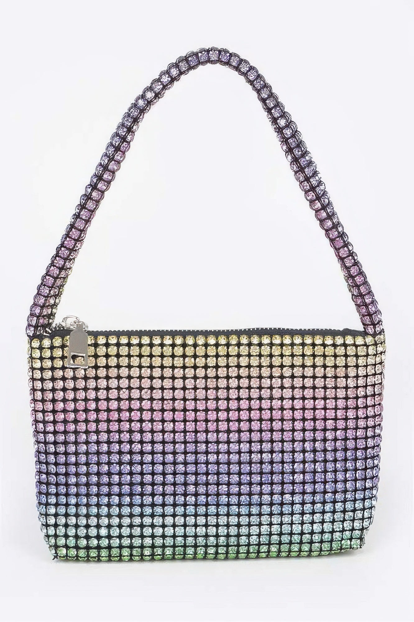 Small Hobo Bag by CCWHOLESALECLOTHING rhinestone encrusted iridescent gradient shoulder bag with top zipper