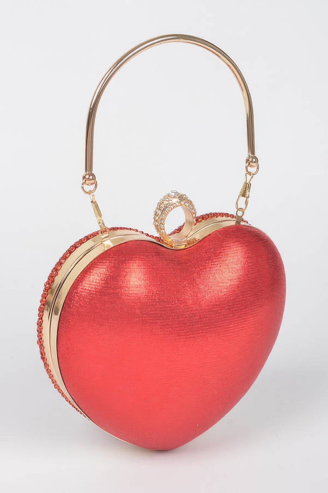 CCWHOLESALECLOTHING red heart evening purse with gold handle jeweled ring clasp Heart Shape Party Clutch