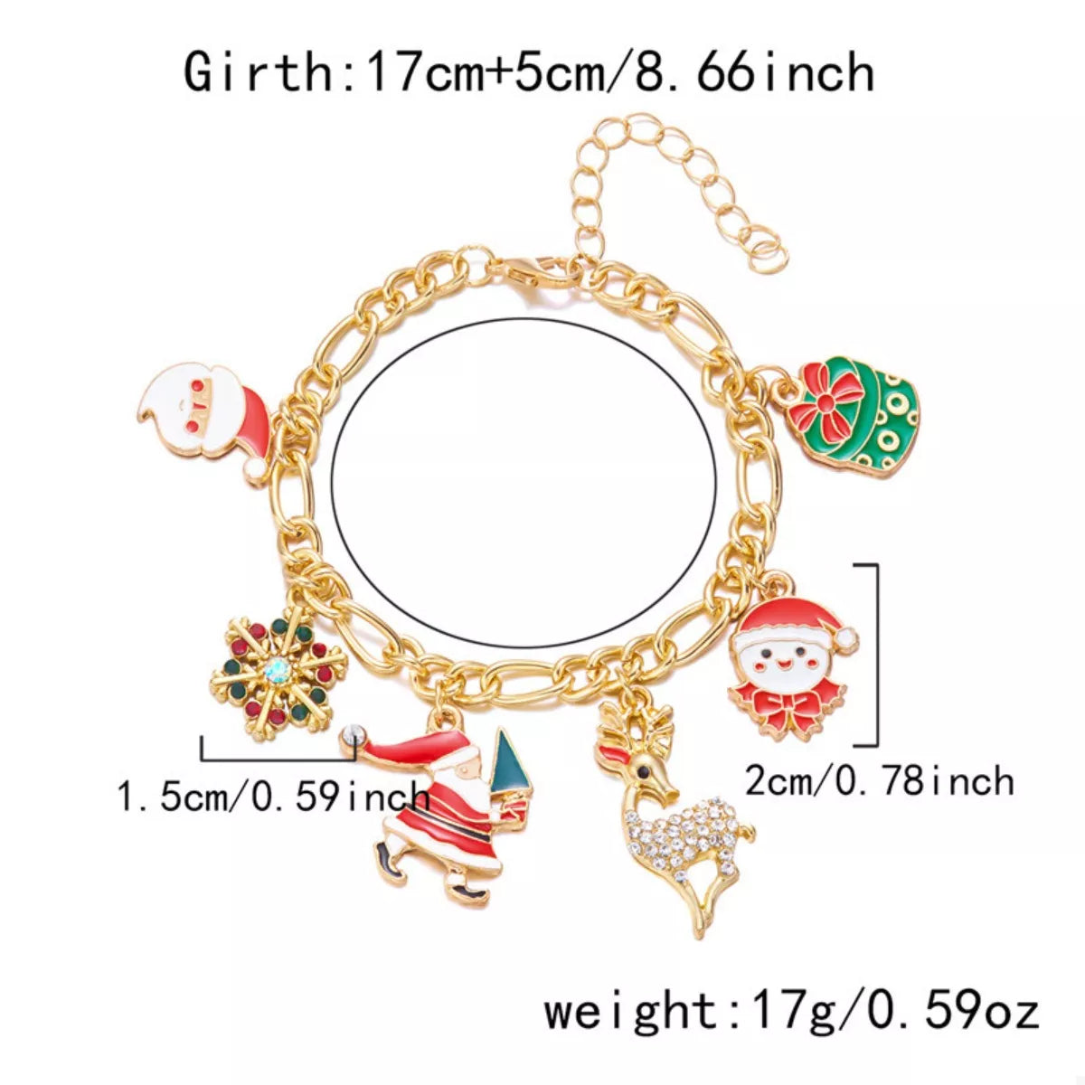 Gold-Plated Charm Bracelet featuring festive holiday charms and adjustable chain for a perfect fit
