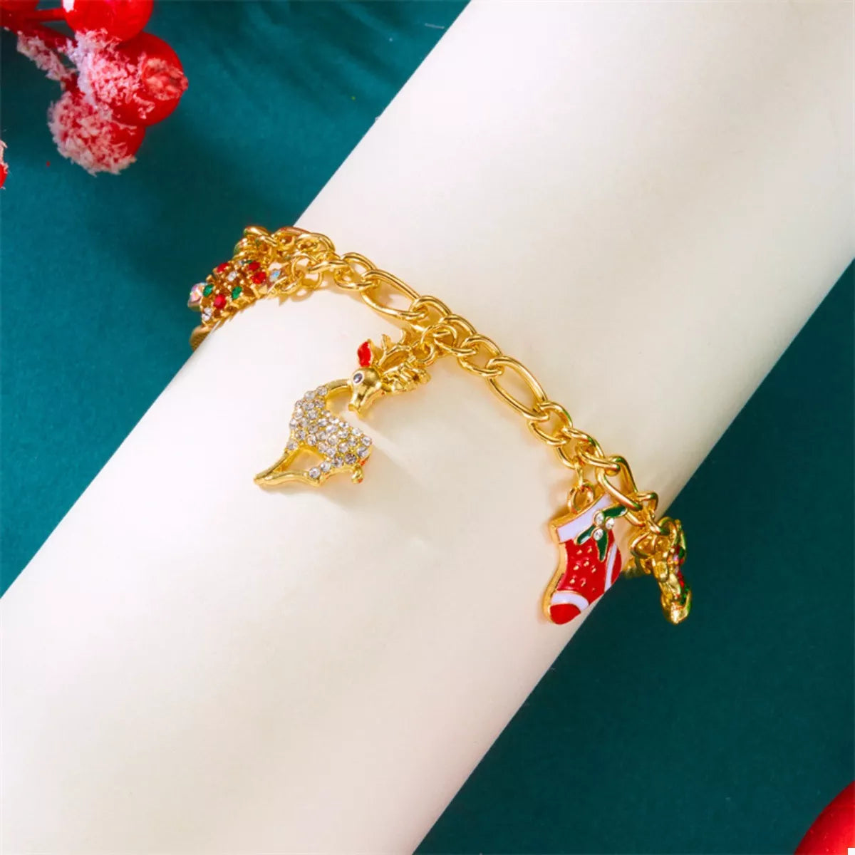 Gold-Plated Charm Bracelet with festive holiday charms and colorful details for stylish accessory lovers