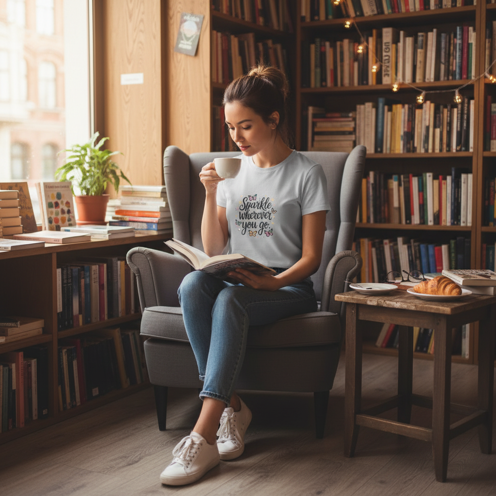Gray T-Shirt Bookstore Cafe