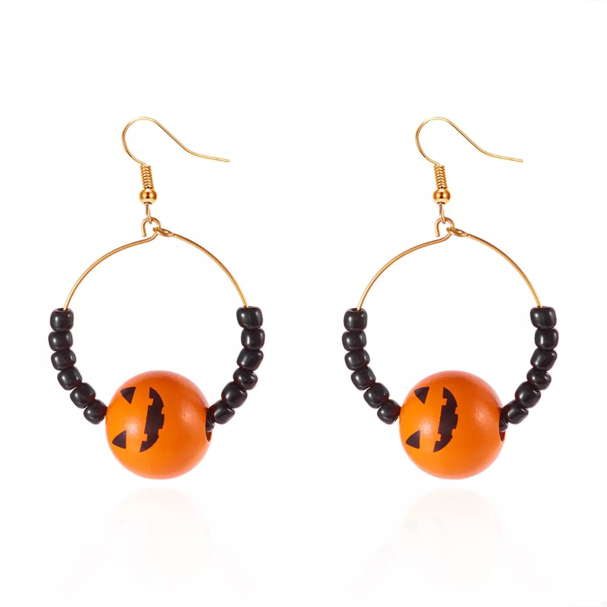 Trendsi Halloween Bead Earrings with Pumpkin Design and Black Bead Accents for Festive Style