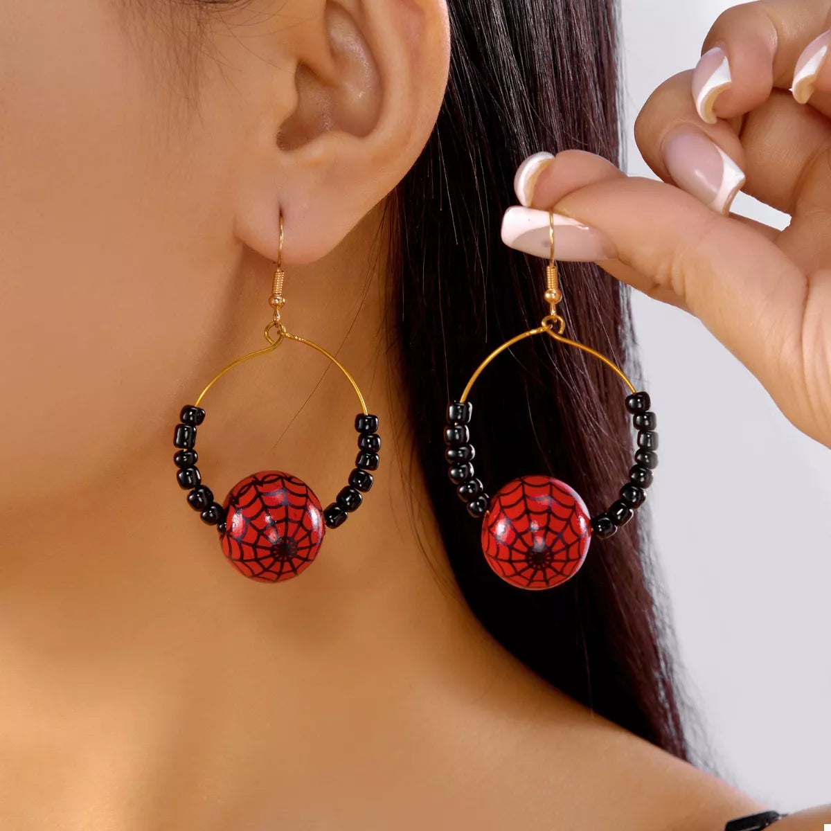 Trendsi Halloween Bead Earrings with Spider Web Design and Black Beads for festive style