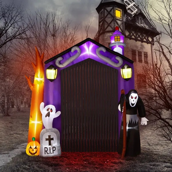 9.8 FT Halloween Inflatables Haunted House Castle Archway Outdoor Decorations - Fashions Envy