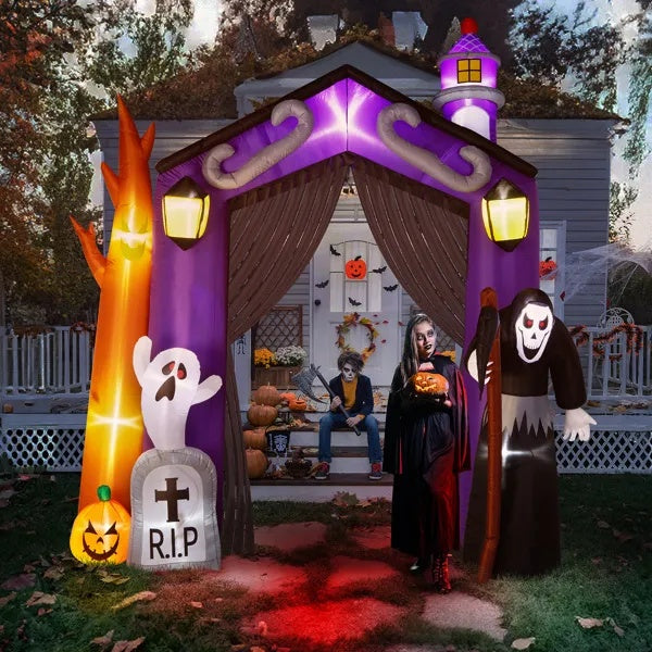 9.8 FT Halloween Inflatables Haunted House Castle Archway Outdoor Decorations - Fashions Envy
