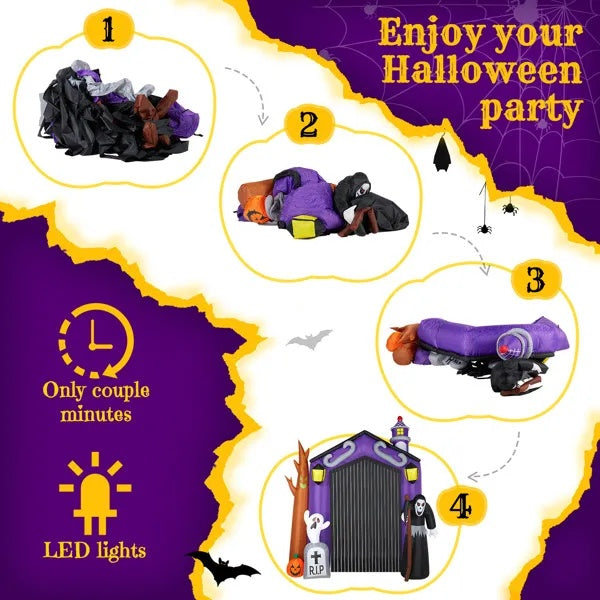 9.8 FT Halloween Inflatables Haunted House Castle Archway Outdoor Decorations - Fashions Envy