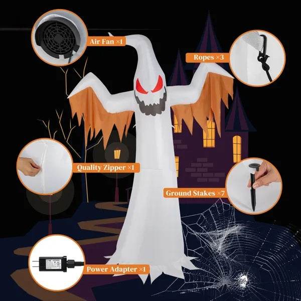 Giant 12ft Scary Inflatable Halloween Ghost Flames And Flashing Red Eyes Decoration - Fashions Envy