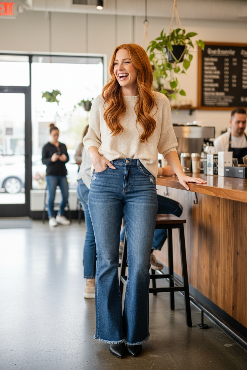 High Rise Flare Jeans Lifestyle Image 3