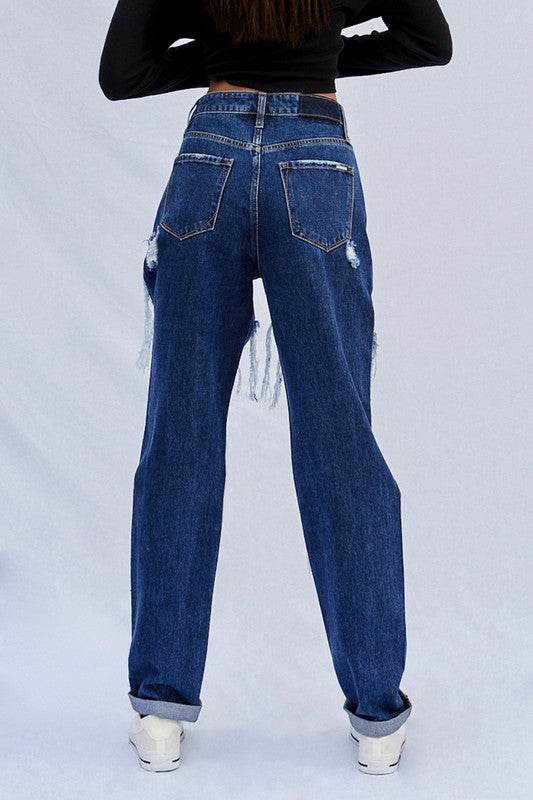 Insane Gene High Waisted Baggy Jeans with Distressed Details for a Casual Look