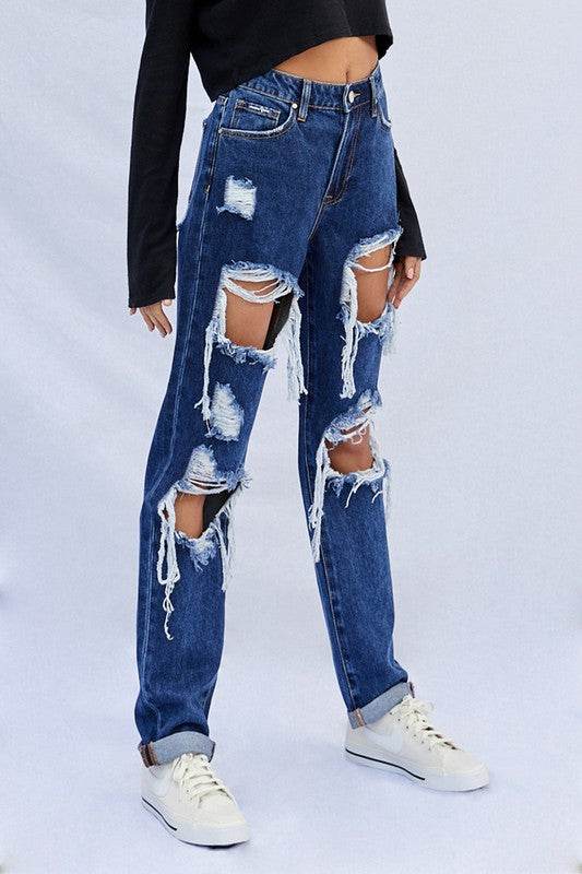 High Waisted Baggy Jeans with Ripped Details and Frayed Edges for a Stylish Look