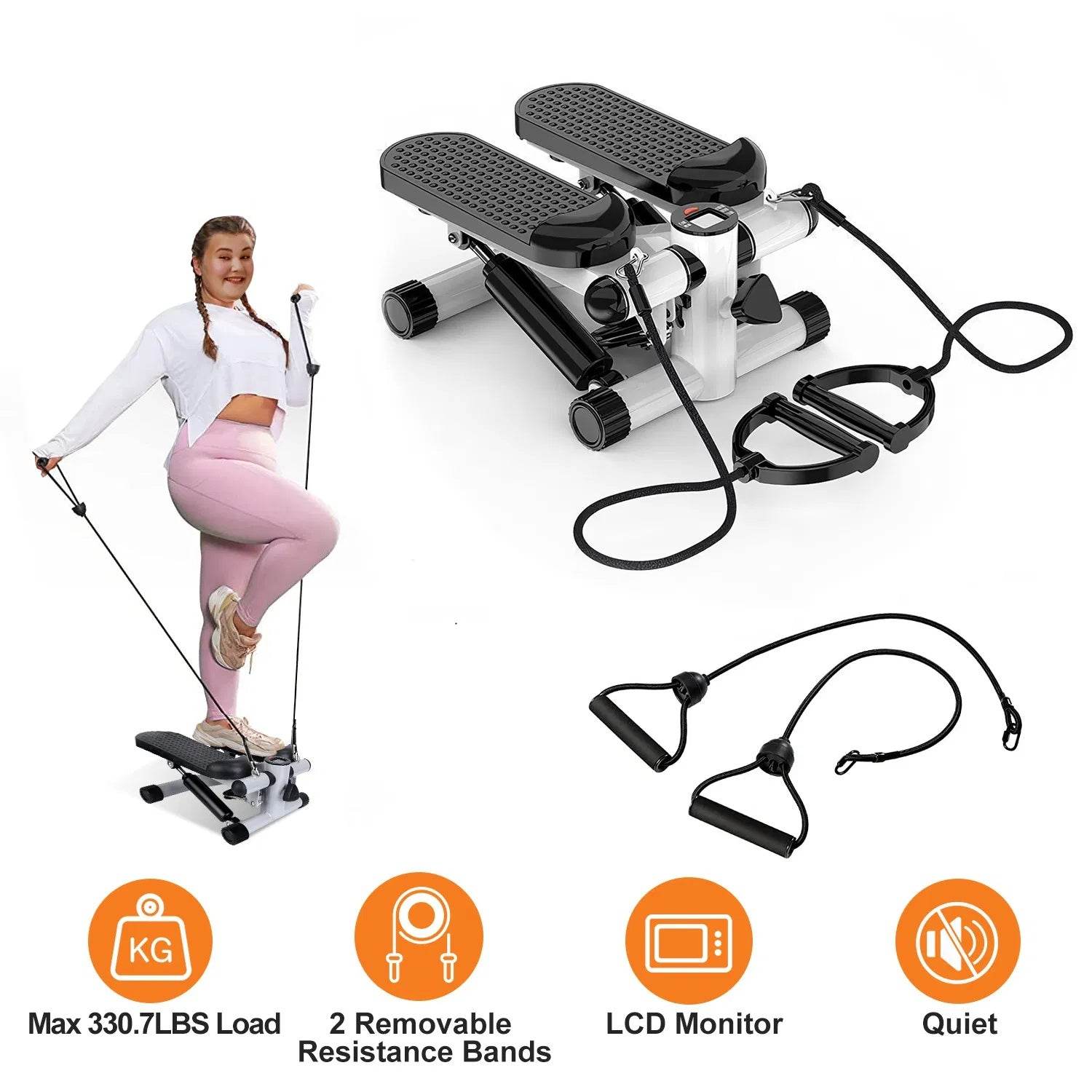 Mini Exercise Stepper with Resistance Bands - LCD Monitor Fitness Stepper - Fashions Envy