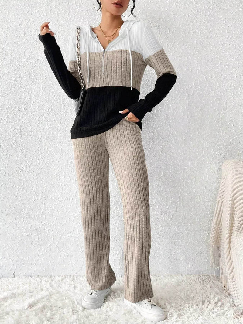 Trendsi Hooded Top and Pants Set in Striped Design with Soft Comfortable Fabric for Casual Wear