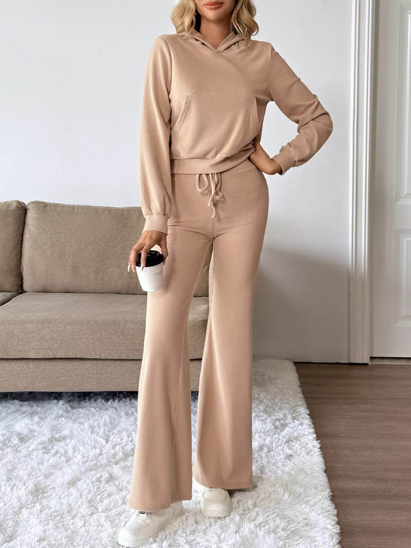 Trendsi Beige Hoodie and Pants Set for Women with Comfortable Fit and Lounge Style