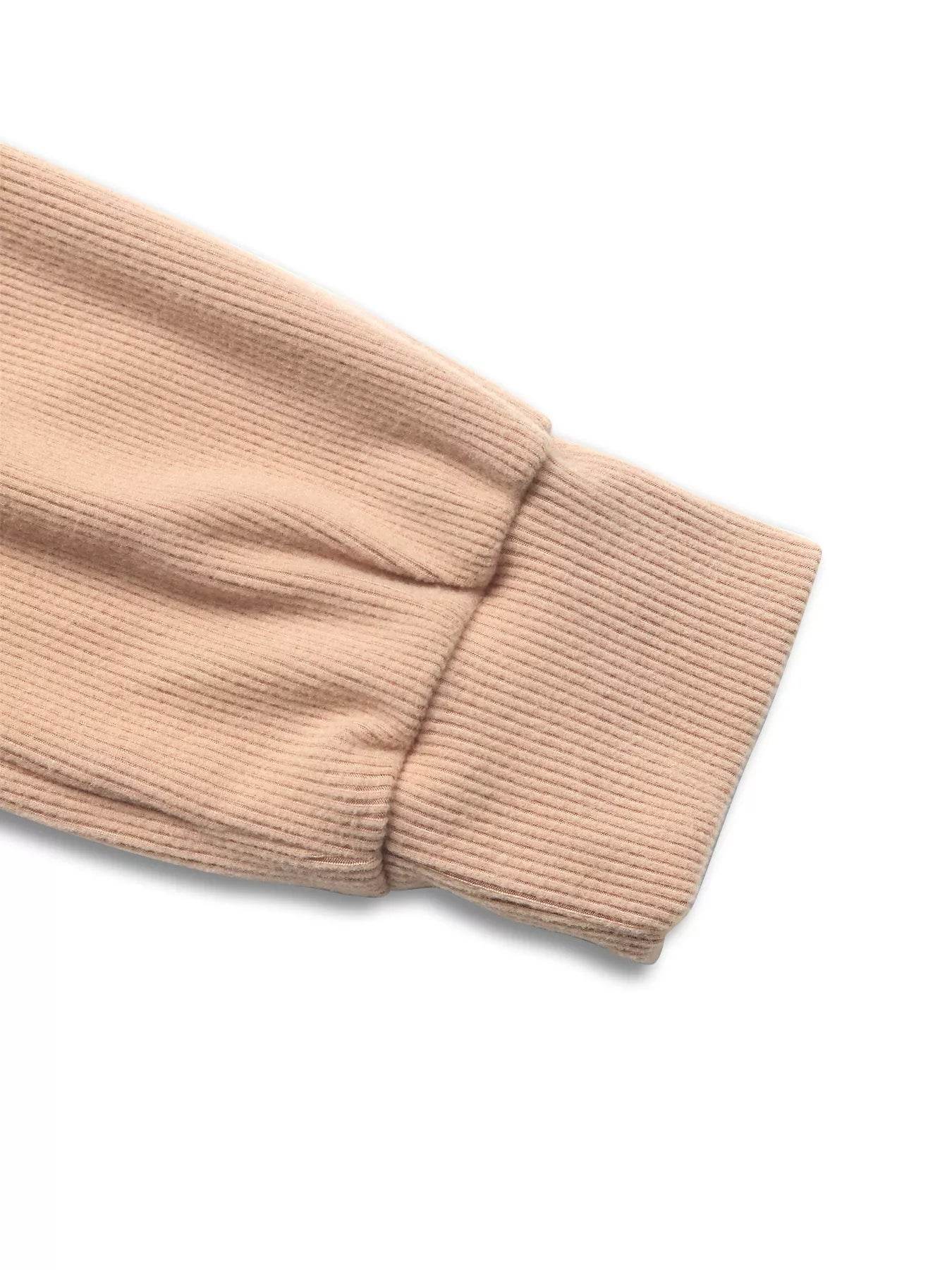 Trendsi Beige Hoodie and Pants Set featuring ribbed cuffs and soft fabric for a stylish look