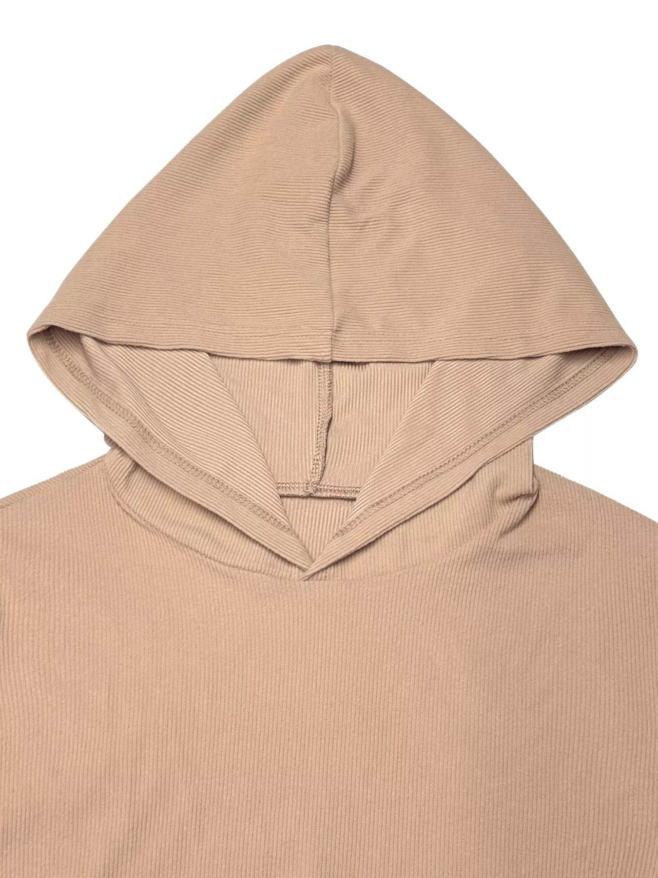Trendsi Beige Hoodie and Pants Set featuring a soft ribbed design for casual comfort