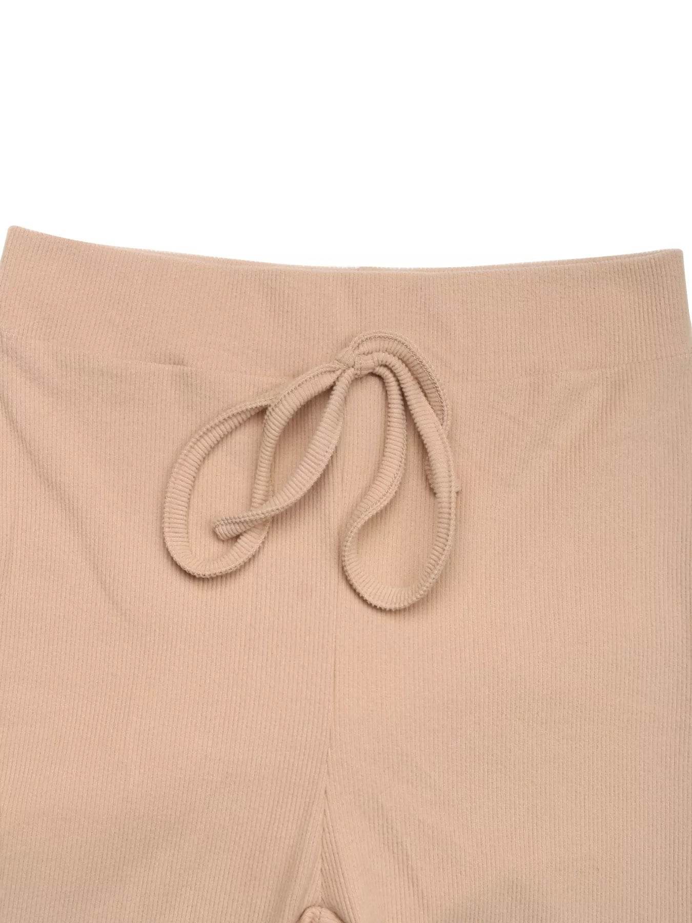 Beige women's pants from Trendsi with a drawstring for a comfortable fit, part of a Hoodie and Pants Set