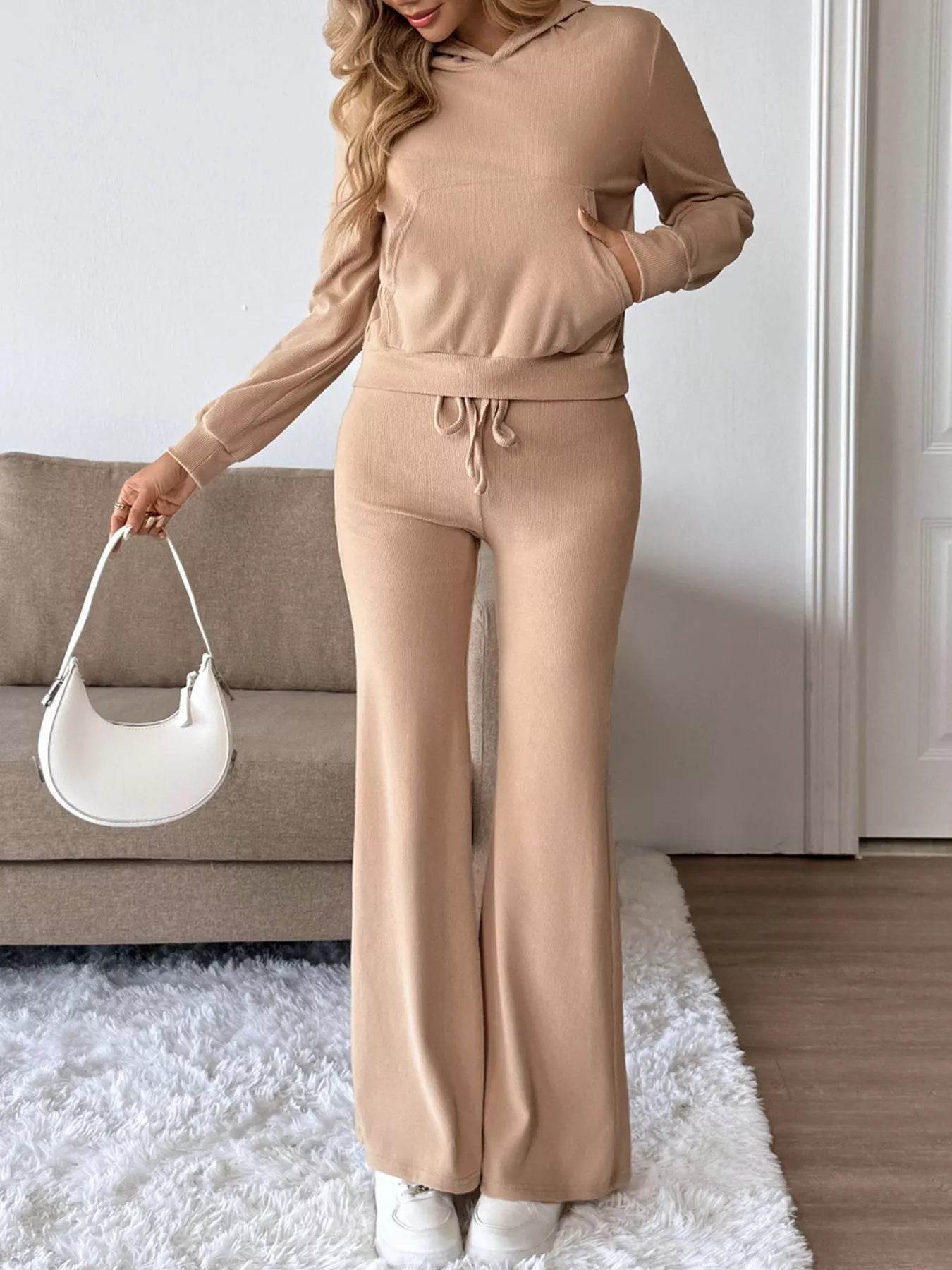 Trendsi Beige Hoodie and Pants Set for Comfortable and Casual Wear with a Stylish Design