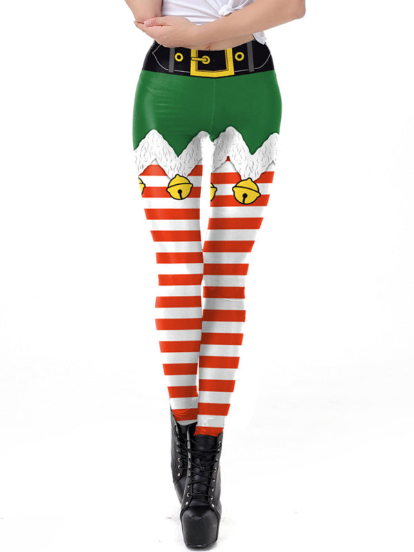Festive Stripe Print Christmas Patterned Leggings