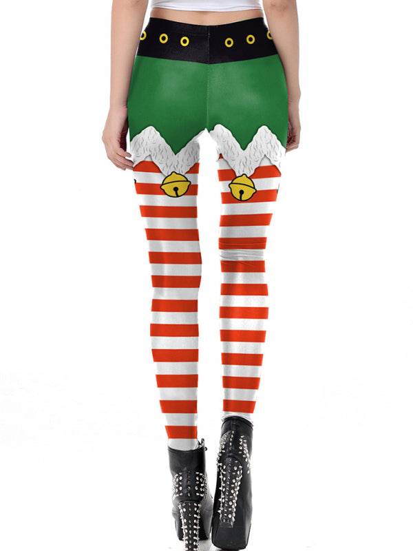 Festive Stripe Print Christmas Patterned Leggings