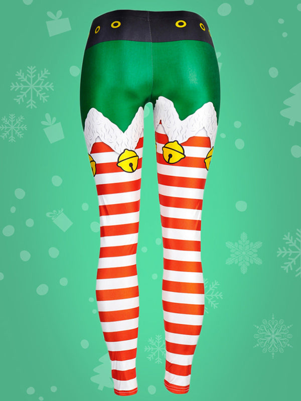 Festive Stripe Print Christmas Patterned Leggings