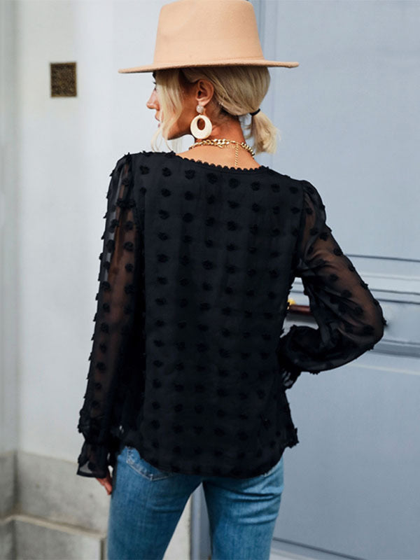 Thin Loose V-Neck Long Sleeve Black Shirt