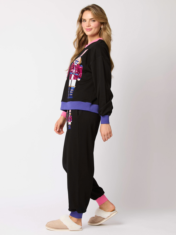 Christmas Soldier Sequins Color Block Sweatshirt & Sweatpants Set