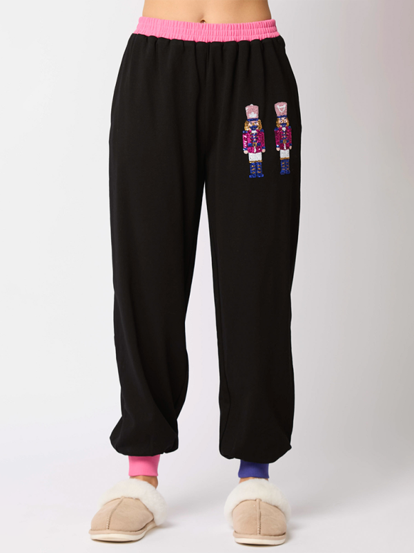 Christmas Soldier Sequins Color Block Sweatshirt & Sweatpants Set