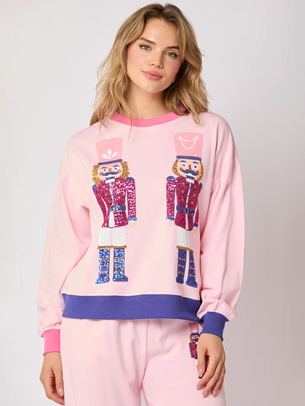 Christmas Soldier Sequins Color Block Sweatshirt & Sweatpants Set