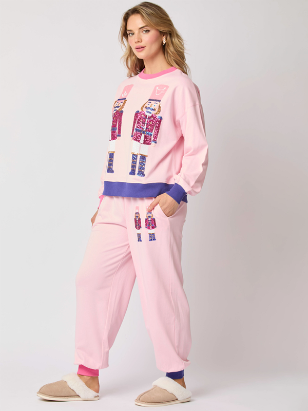 Christmas Soldier Sequins Color Block Sweatshirt & Sweatpants Set