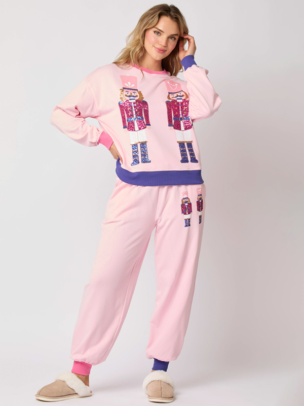 Christmas Soldier Sequins Color Block Sweatshirt & Sweatpants Set