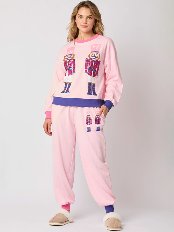Christmas Soldier Sequins Color Block Sweatshirt & Sweatpants Set