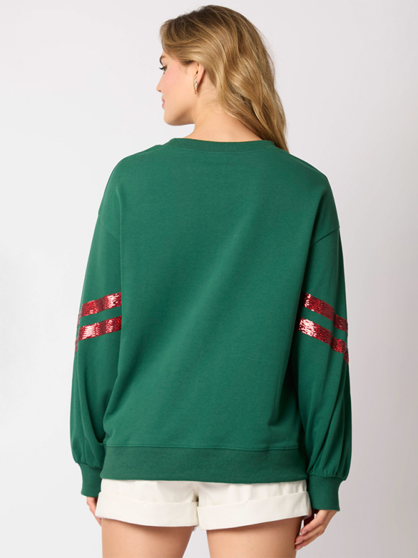 Christmas Sequins Round Neck Top Casual Sweatshirt