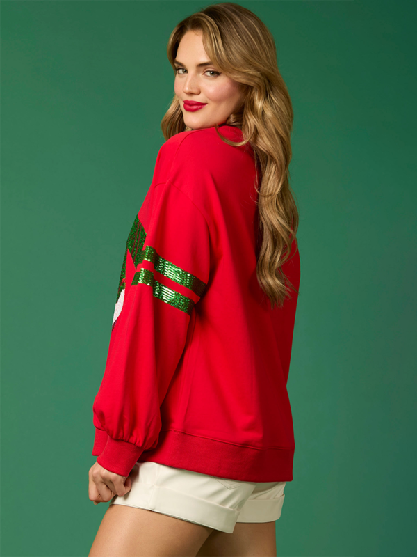 Christmas Sequins Round Neck Top Casual Sweatshirt