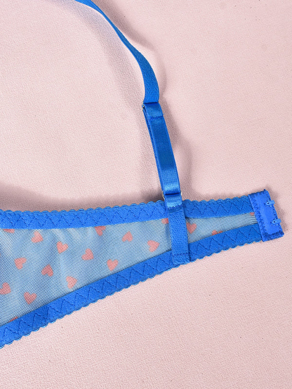 Valentine's Day Heart-shaped Print See-through Temptation Three-point Underwear Set
