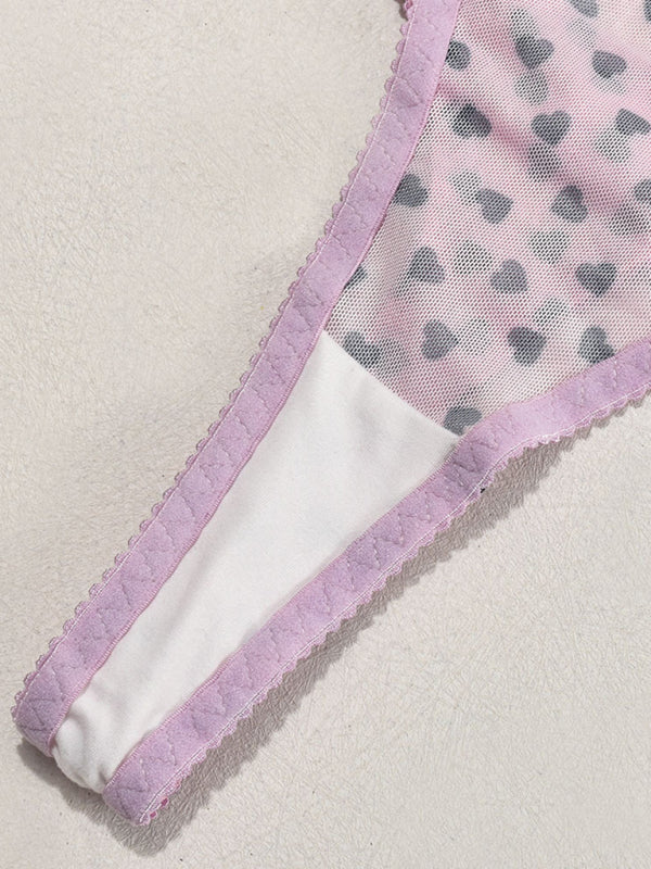 Valentine's Day Heart-shaped Print See-through Temptation Three-point Underwear Set