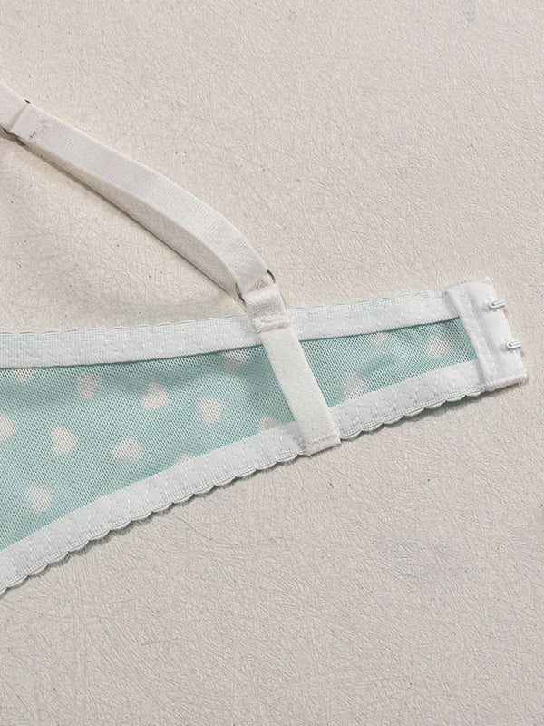 Valentine's Day Heart-shaped Print See-through Temptation Three-point Underwear Set