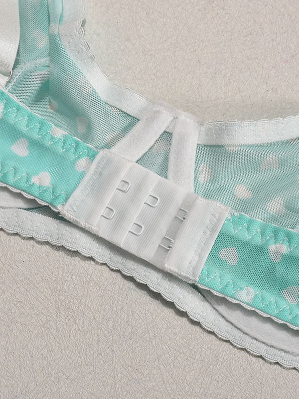 Valentine's Day Heart-shaped Print See-through Temptation Three-point Underwear Set