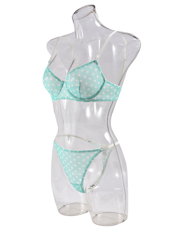 Valentine's Day Heart-shaped Print See-through Temptation Three-point Underwear Set