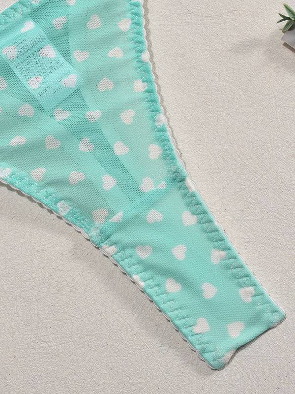 Valentine's Day Heart-shaped Print See-through Temptation Three-point Underwear Set