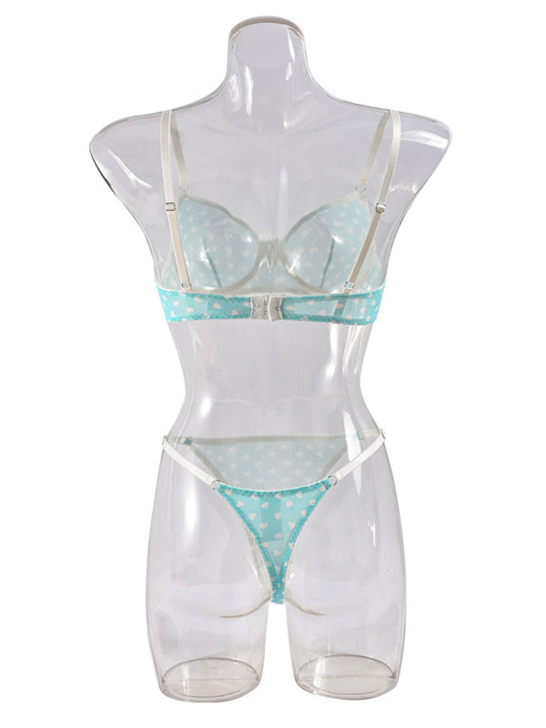 Valentine's Day Heart-shaped Print See-through Temptation Three-point Underwear Set