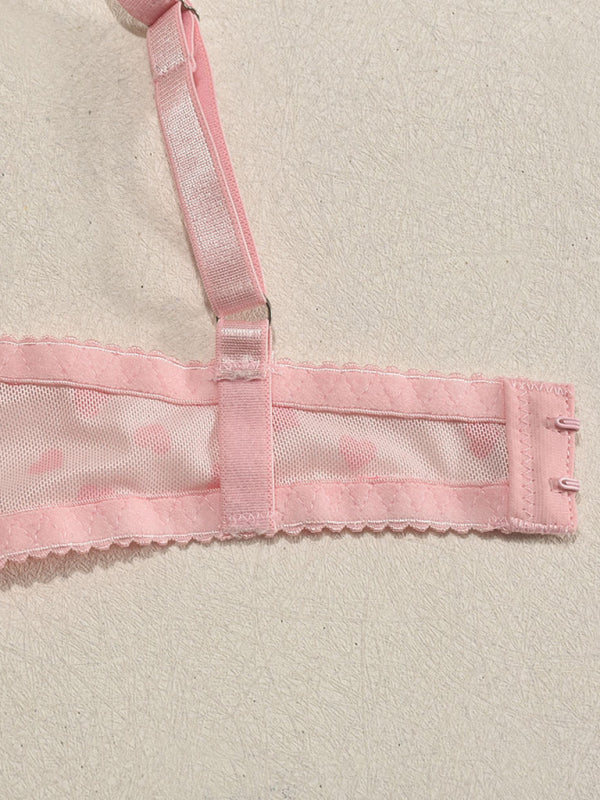 Valentine's Day Heart-shaped Print See-through Temptation Three-point Underwear Set